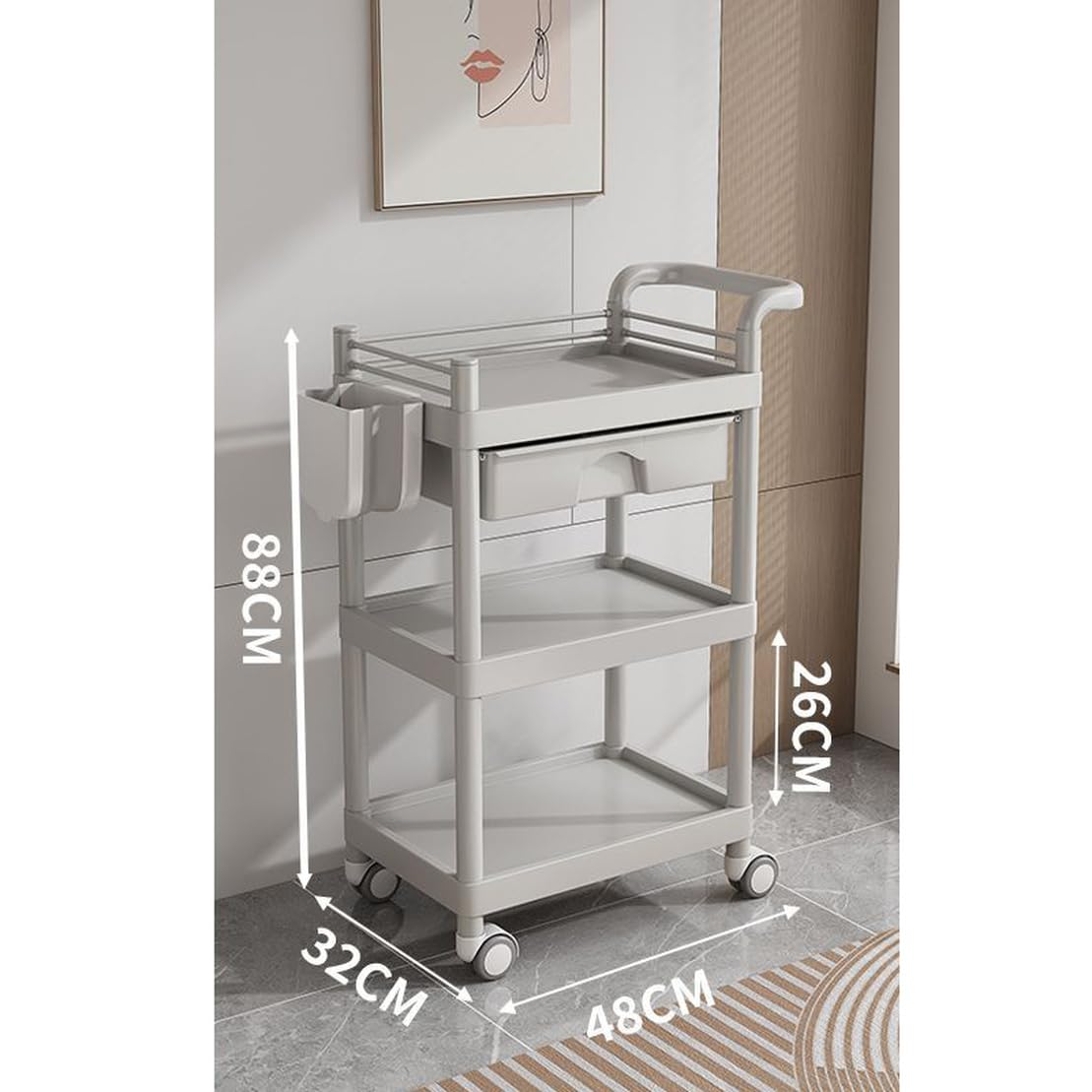 Amazon｜[FOQW] ワゴン 3段 幅48×奥行32×高さ88cm ハンドル付き エステ